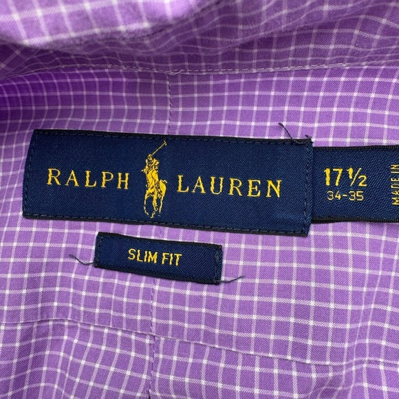 RALPH LAUREN Men's‎ 17.5 XL Purple Check Slim Fit Long Sleeve Button Down Shirt - Picture 4 of 9